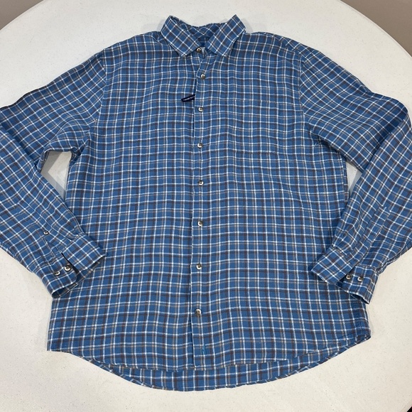 johnnie-O Hangin Out Linen Button Up Shirt - Omar Wake Blue Tan Plaid NWOT - Picture 8 of 8